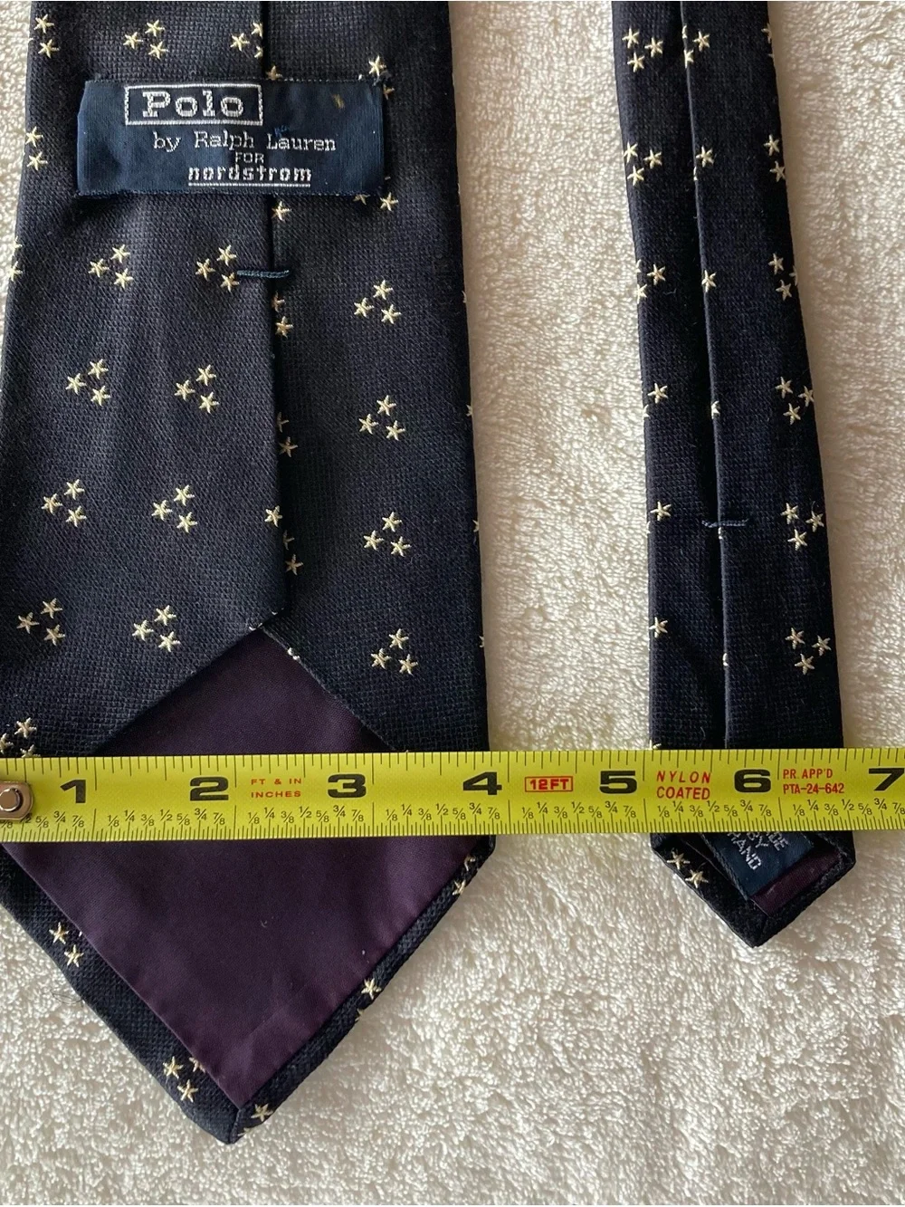 Vintage Polo Ralph Lauren Mens 100% Silk tie. Black/gold stars. Made by hand USA